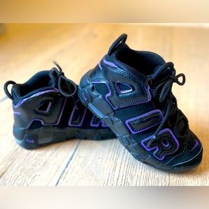 Nike Air More Uptempo Black/Purple Little Kids size 12C US Worn 2 times!